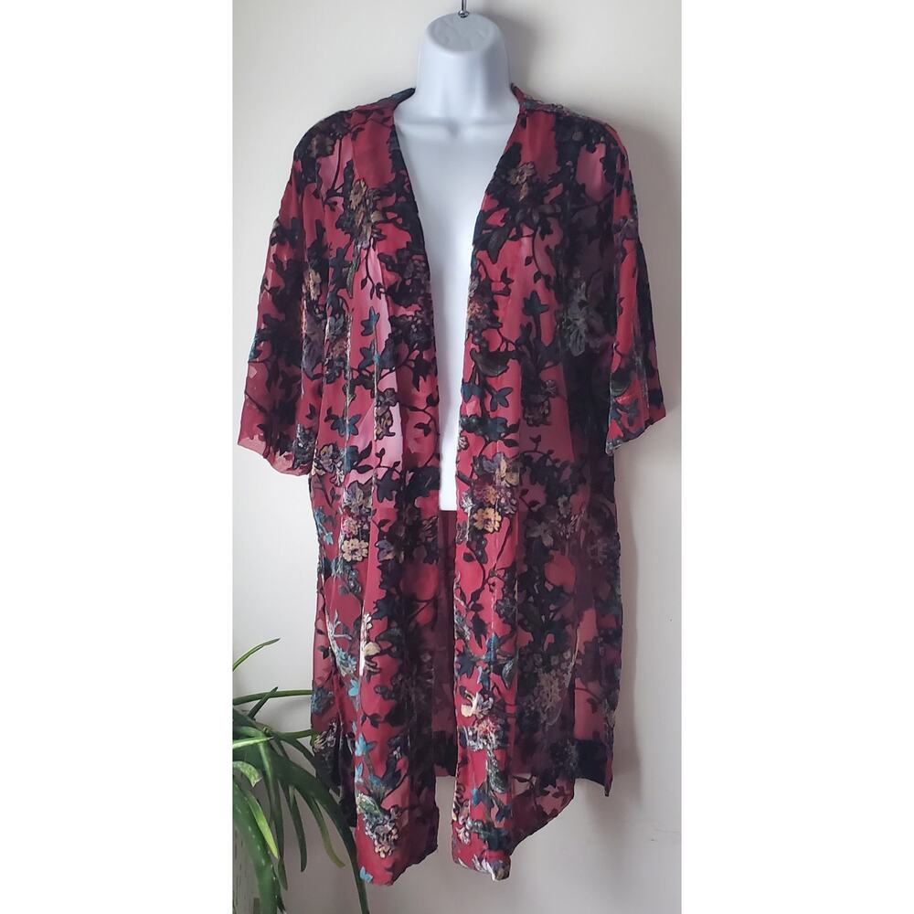 😺 Arizona Jeans Womens Burgundy Crushed Velvet Robe Cardigan Size M/L Lounge